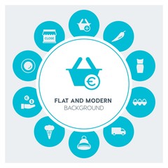 food, clothes, shopping Infographic Circle fill Icons Set. Contains such Icons as  business,  website,  elements,  background,  pattern,  banner,  slider, money and more. Fully Editable. Pixel Perfect