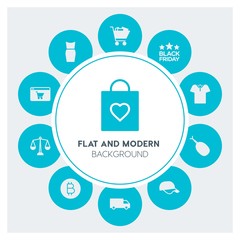 Fototapeta na wymiar food, clothes, shopping Infographic Circle fill Icons Set. Contains such Icons as business, website, elements, background, pattern, banner, slider, love and more. Fully Editable. Pixel Perfect