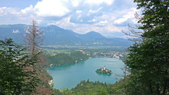 Aerial Timelapse of the Island Bled in the Julian Alps in Slovenia. 4K Video Clip