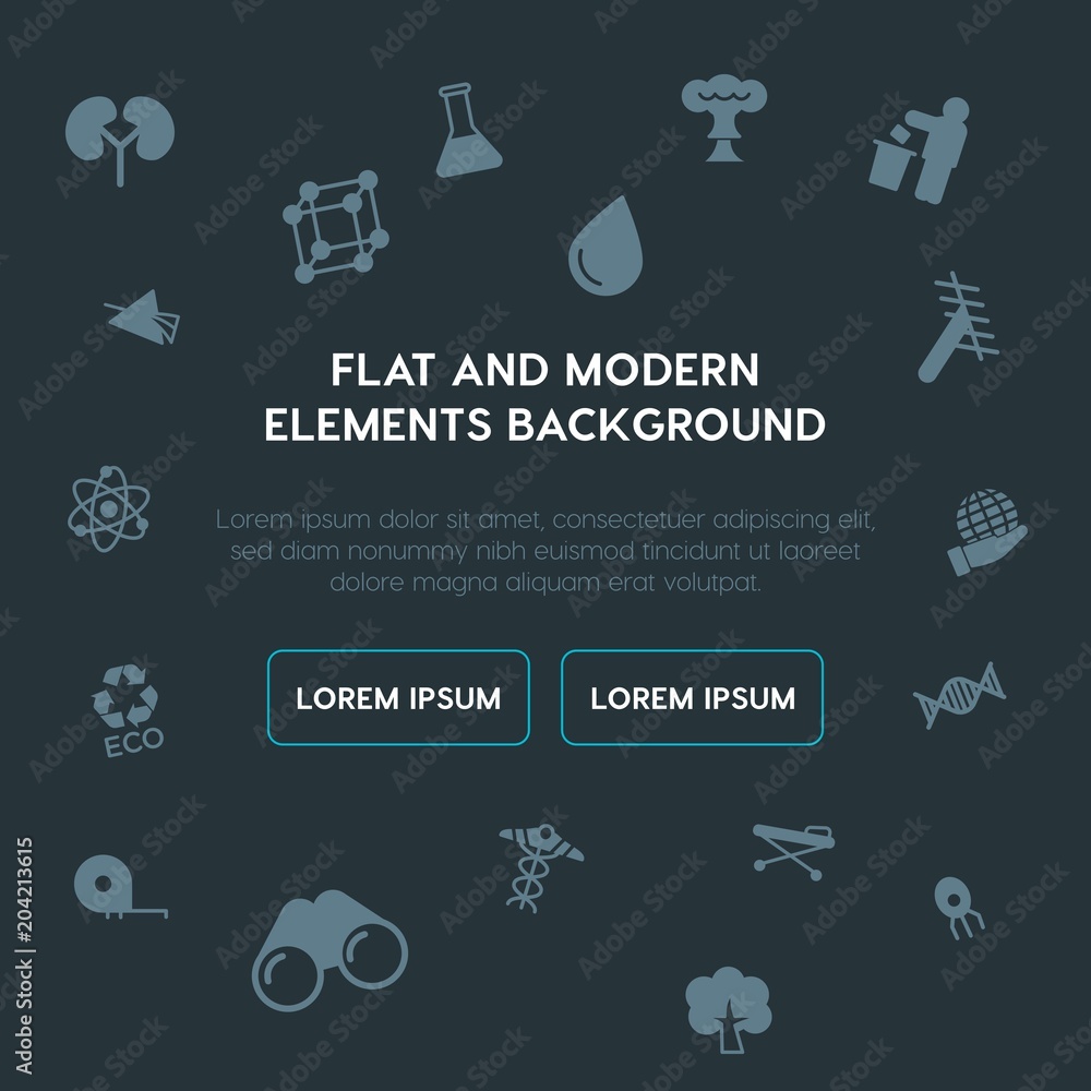 Poster health, science, nature fill vector icons and elements background concept on dark background.multipu