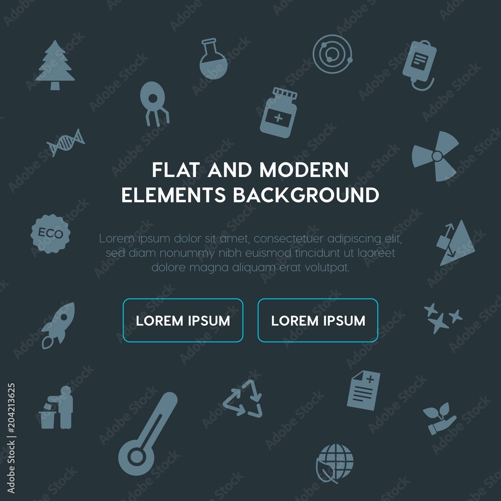 Poster health, science, nature fill vector icons and elements background concept on dark background.multipu