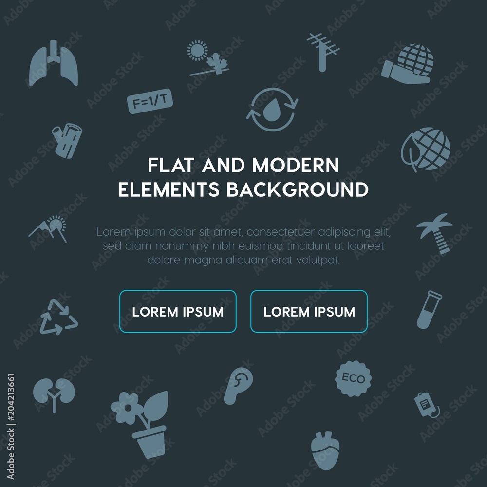Poster health, science, nature fill vector icons and elements background concept on dark background.multipu