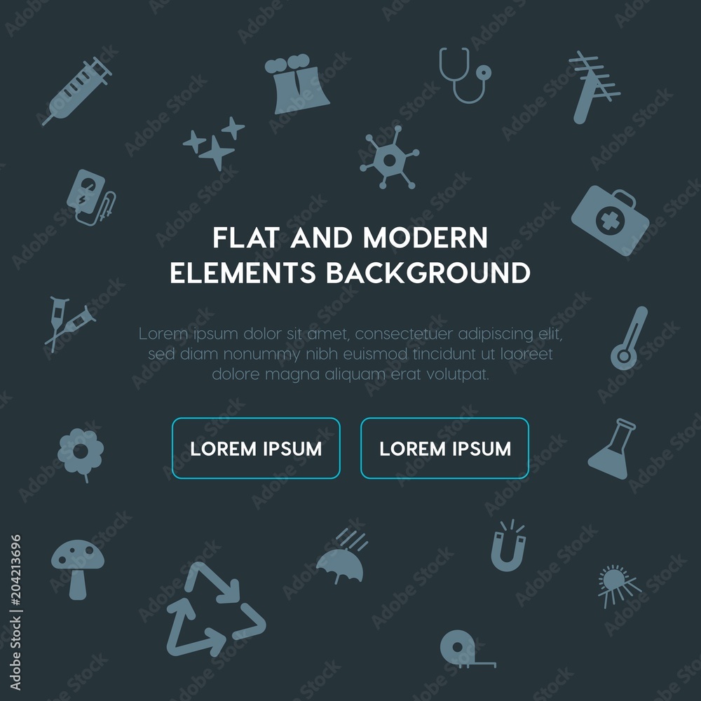 Poster health, science, nature fill vector icons and elements background concept on dark background.multipu