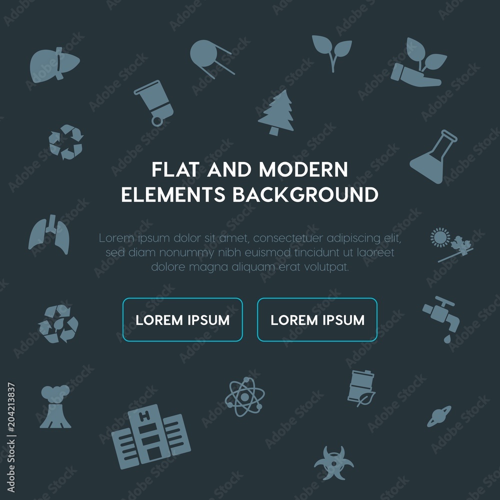 Poster health, science, nature fill vector icons and elements background concept on dark background.multipu