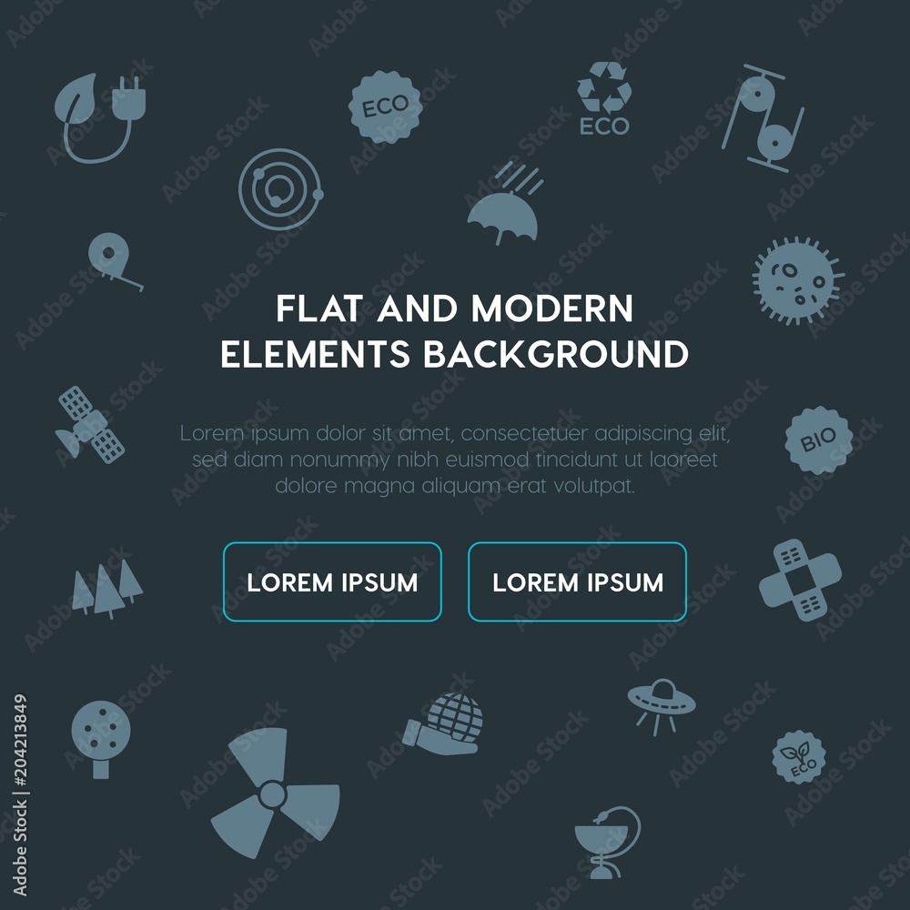 Poster health, science, nature fill vector icons and elements background concept on dark background.multipu