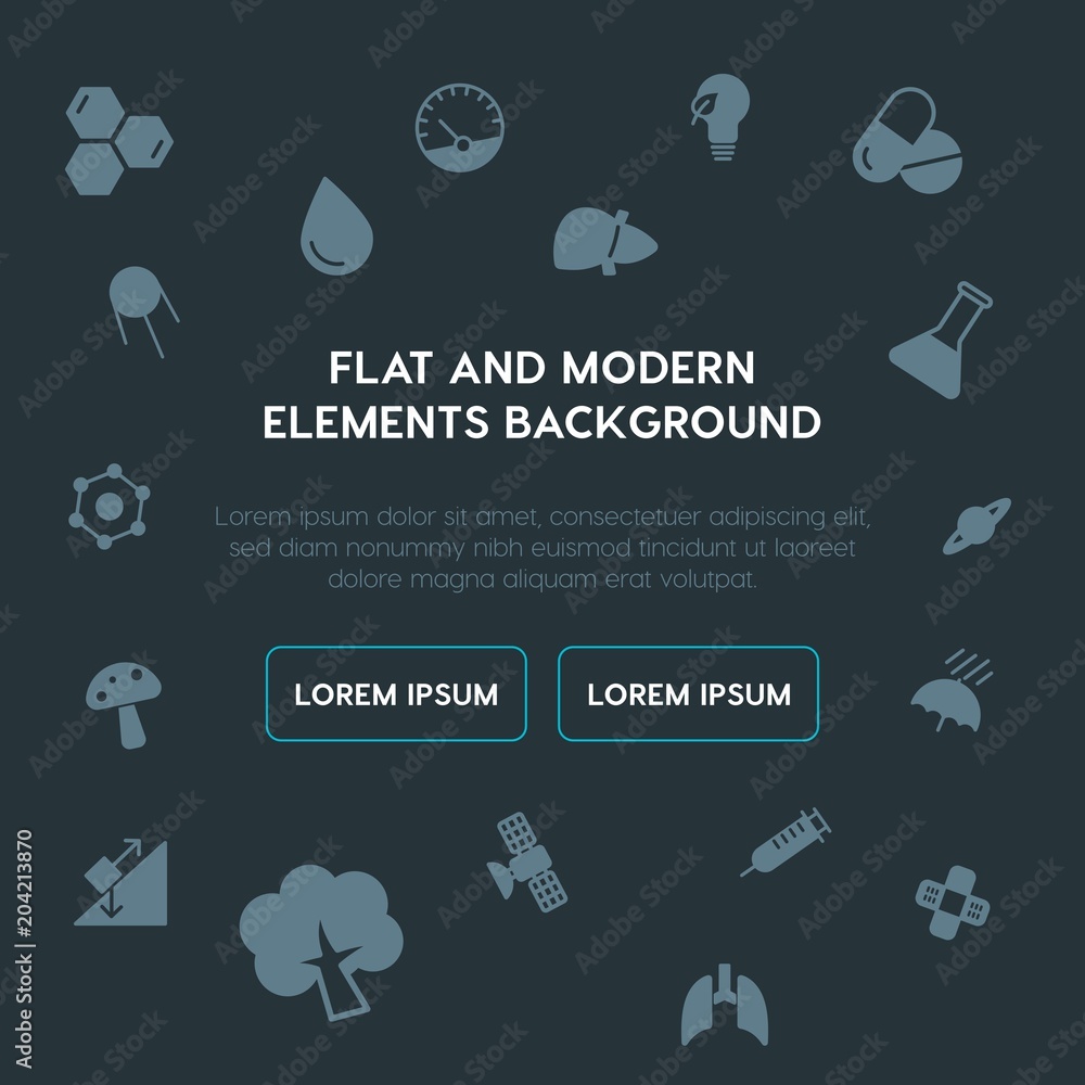 Poster health, science, nature fill vector icons and elements background concept on dark background.multipu