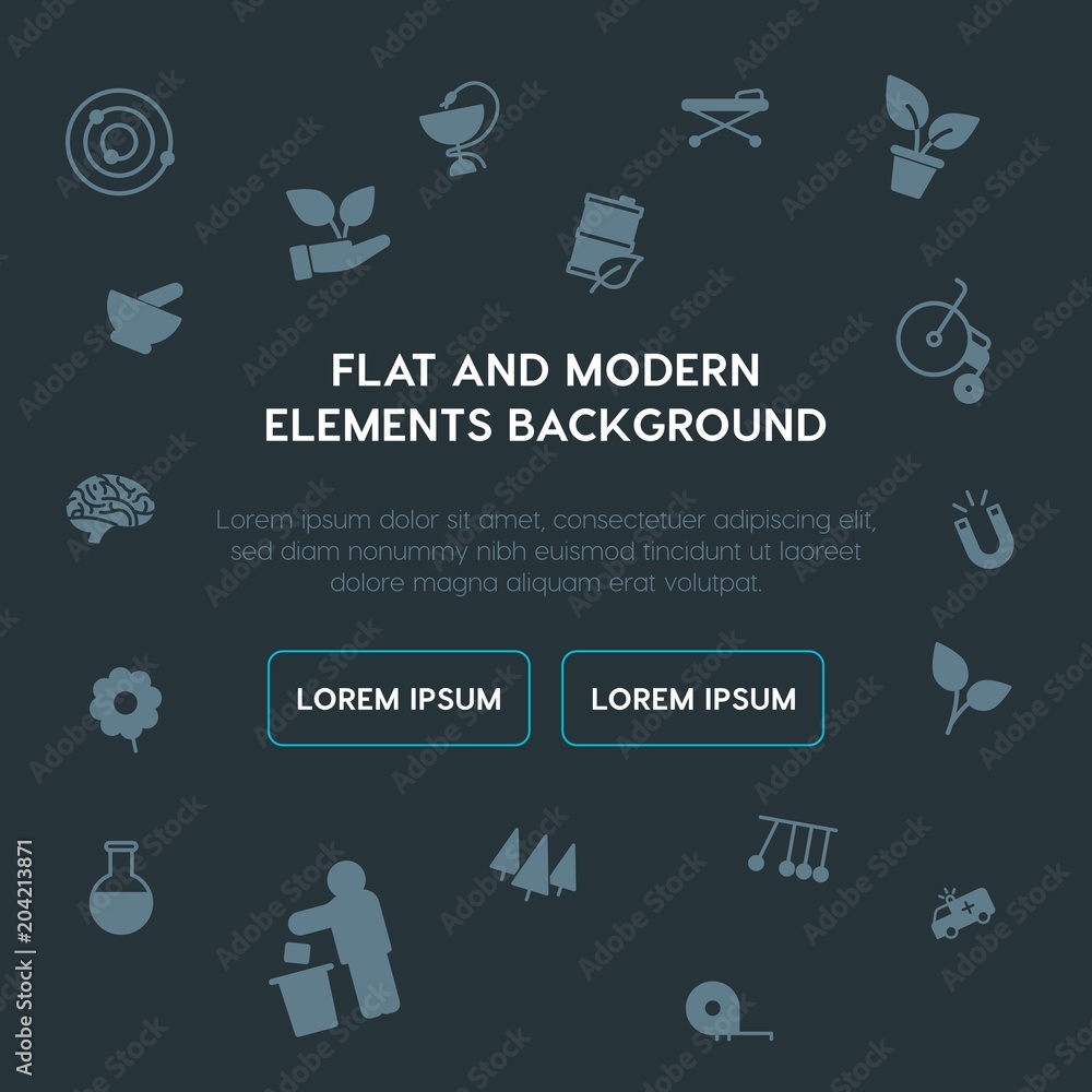 Poster health, science, nature fill vector icons and elements background concept on dark background.multipu