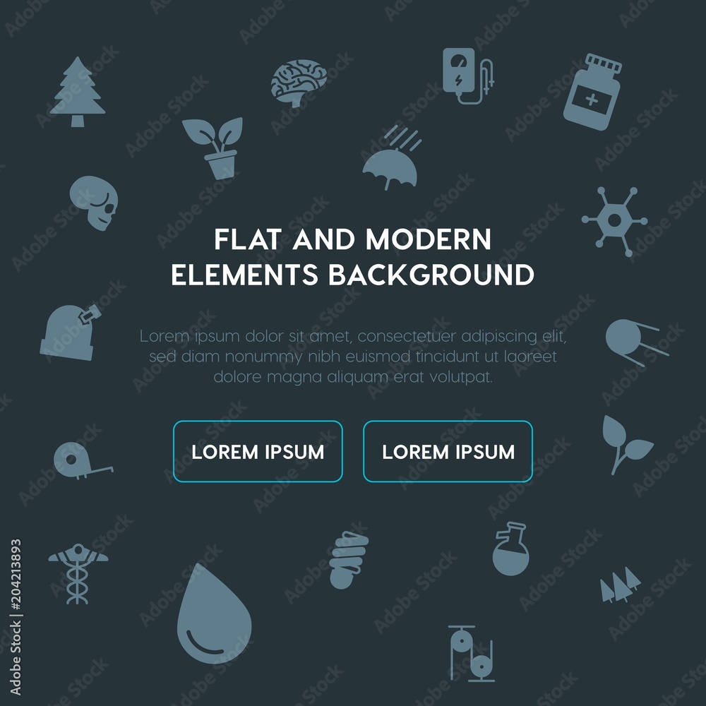 Poster health, science, nature fill vector icons and elements background concept on dark background.multipu