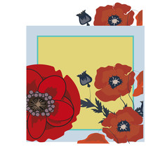 card with poppy flowersfor invitation, banner, any celebration.