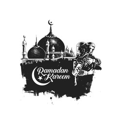 Ramadan Kareem Mosque or Masjid with calligraphy stylish lettering Ramadan Kareem text. vector illustration.