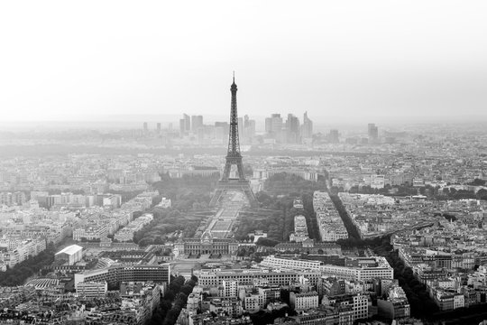 Eiffel Tower Aerial  Black and White