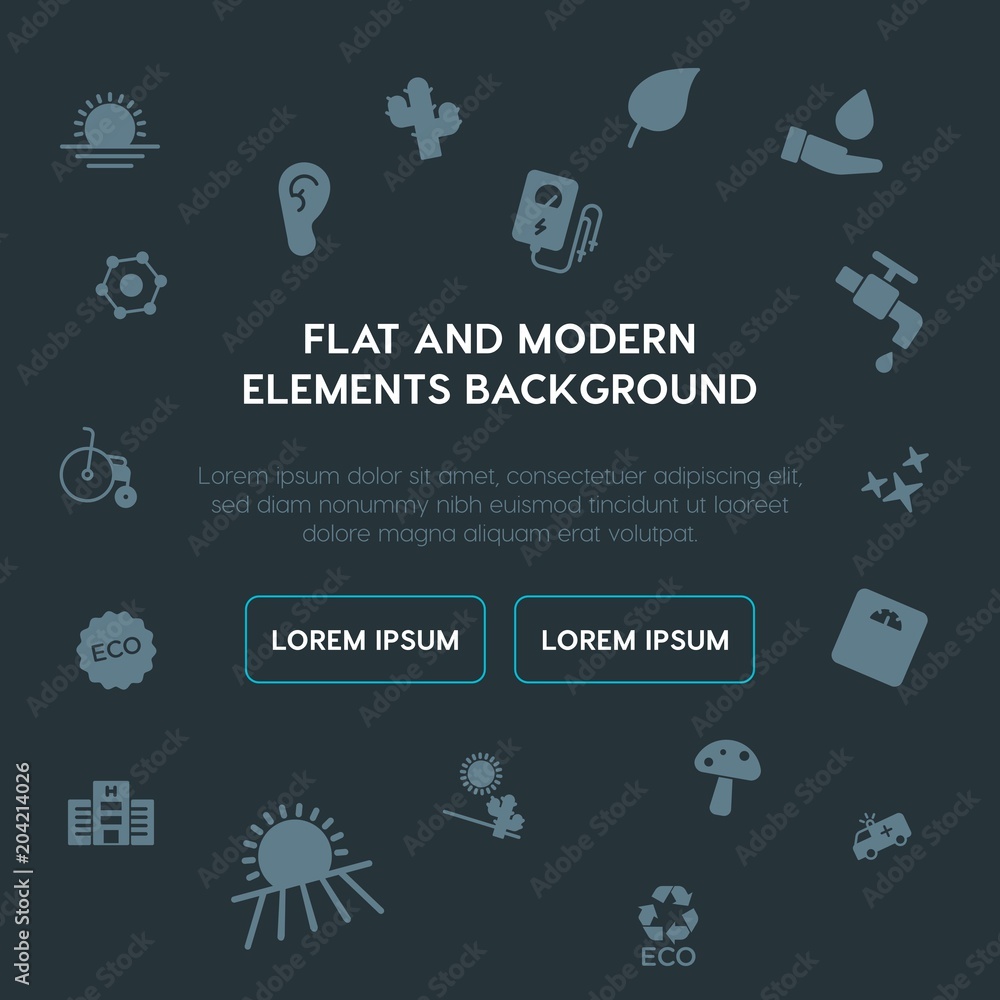 Poster health, science, nature fill vector icons and elements background concept on dark background.multipu