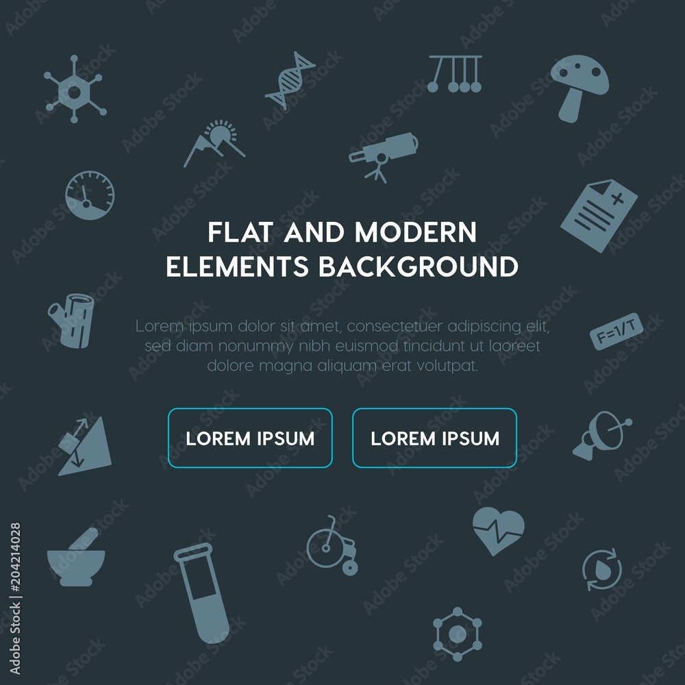 Poster health, science, nature fill vector icons and elements background concept on dark background.multipu