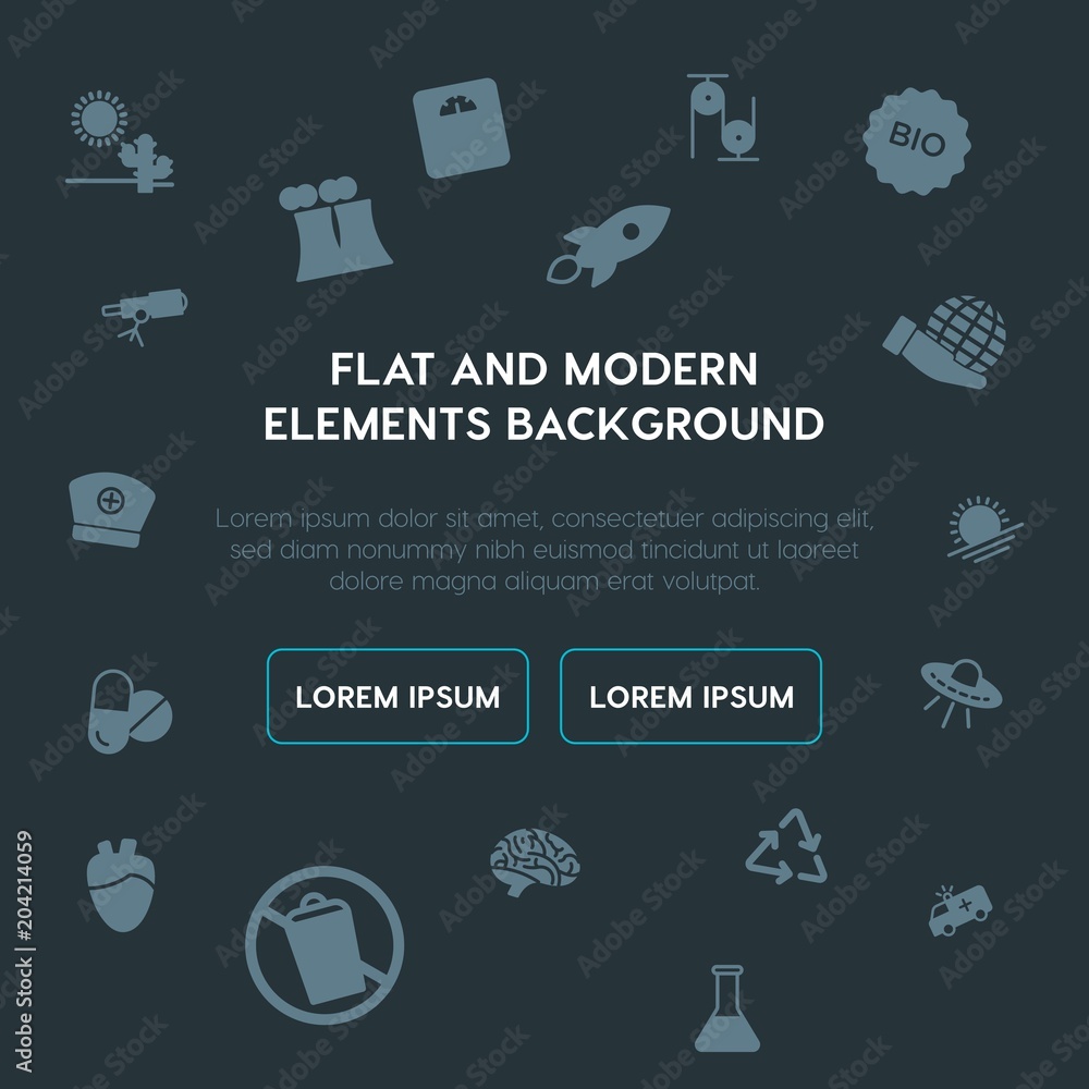 Poster health, science, nature fill vector icons and elements background concept on dark background.multipu