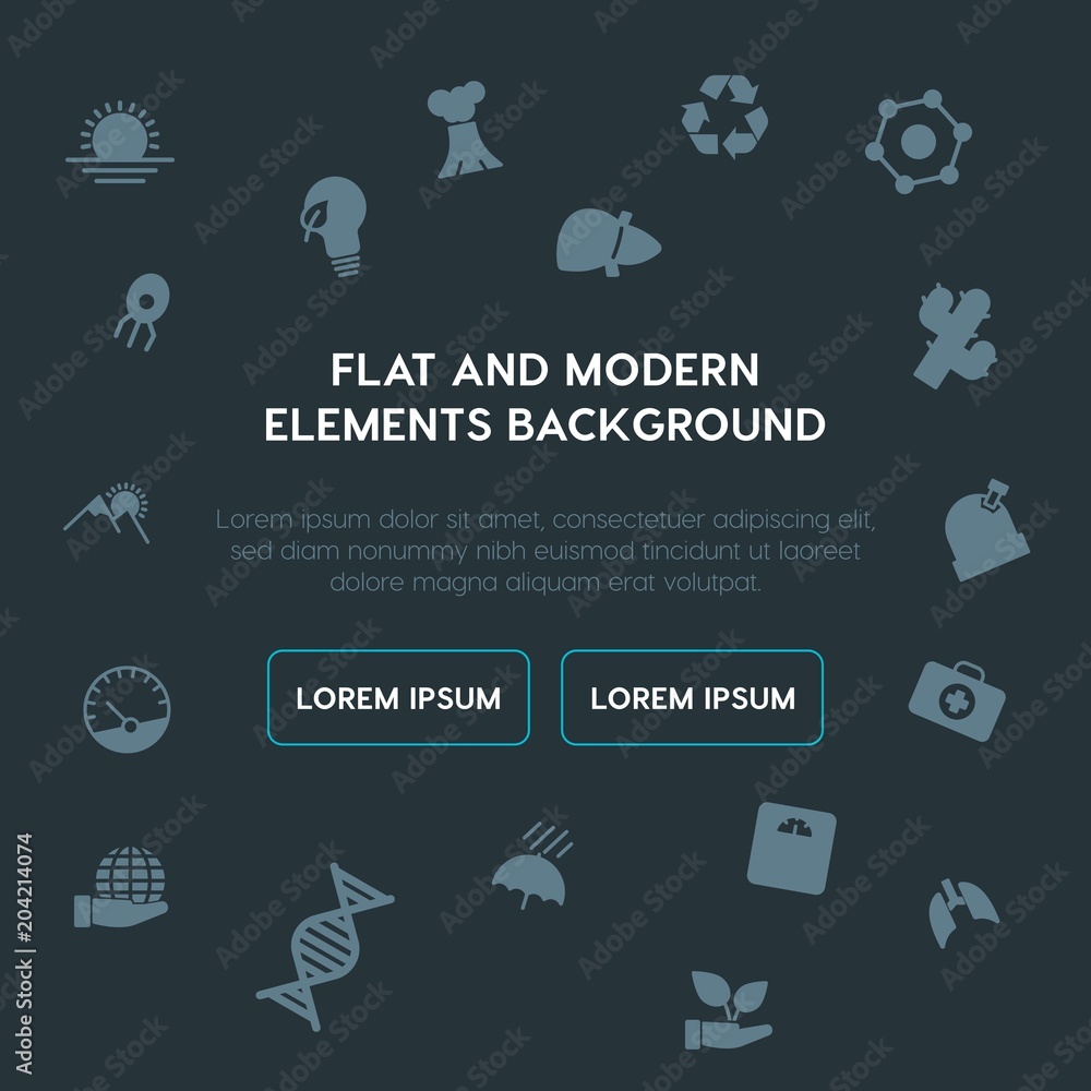 Poster health, science, nature fill vector icons and elements background concept on dark background.multipu