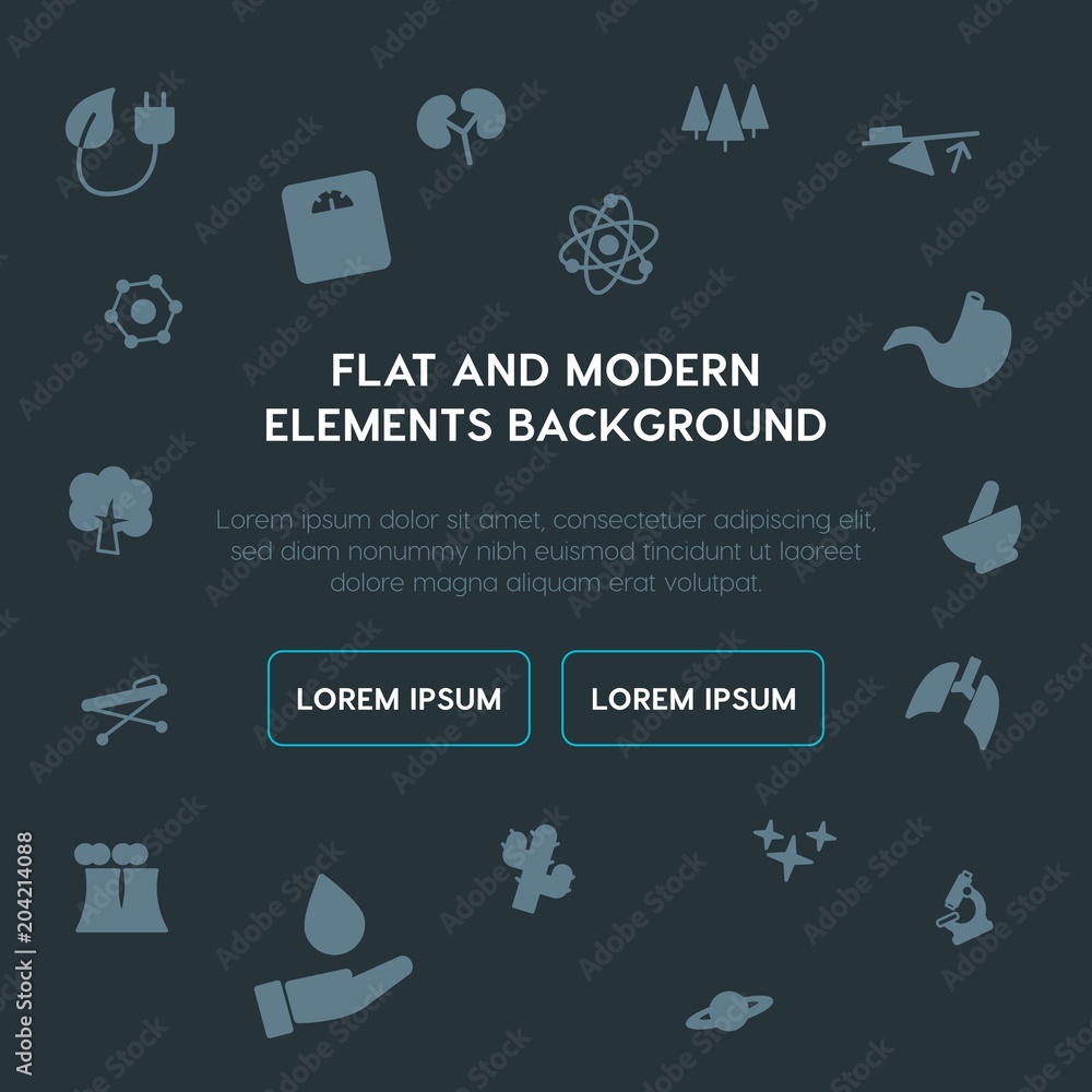 Poster health, science, nature fill vector icons and elements background concept on dark background.multipu