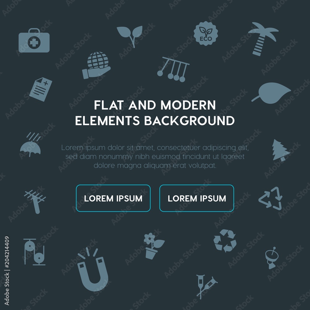 Poster health, science, nature fill vector icons and elements background concept on dark background.multipu