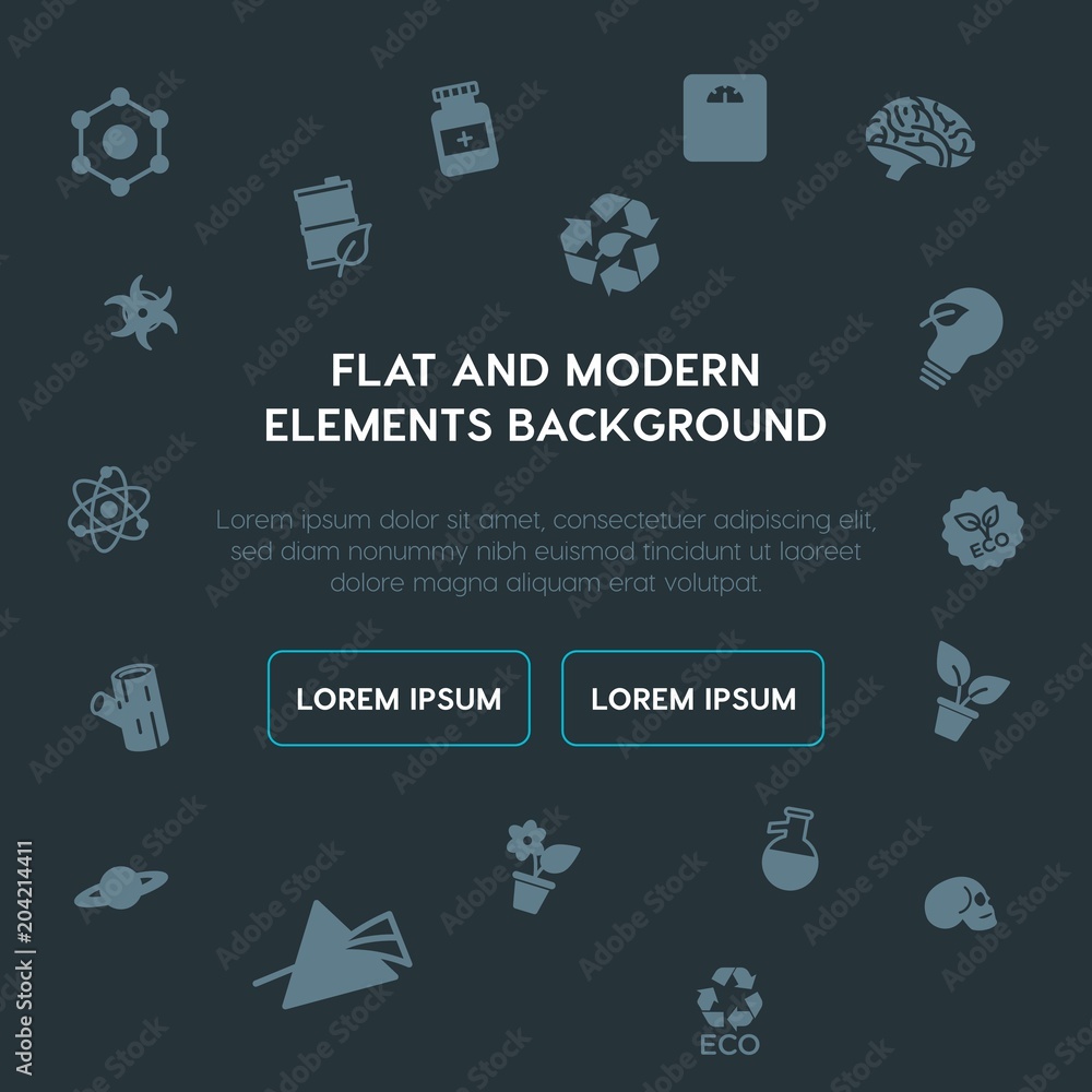 Poster health, science, nature fill vector icons and elements background concept on dark background.multipu