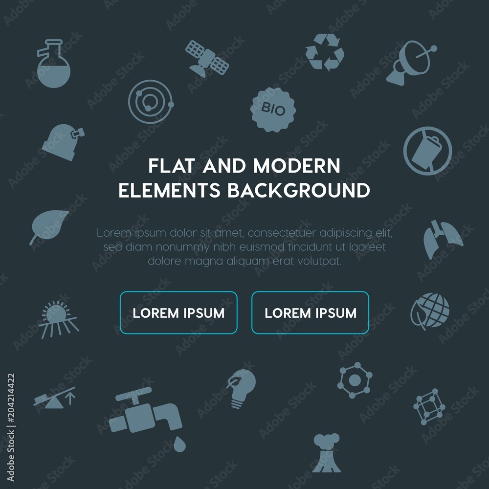 Poster health, science, nature fill vector icons and elements background concept on dark background.multipu