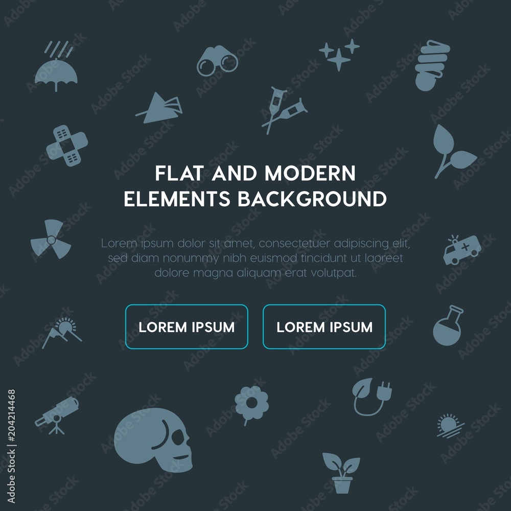 Poster health, science, nature fill vector icons and elements background concept on dark background.multipu