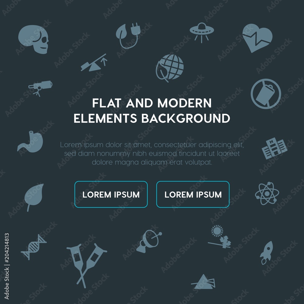 Poster health, science, nature fill vector icons and elements background concept on dark background.multipu