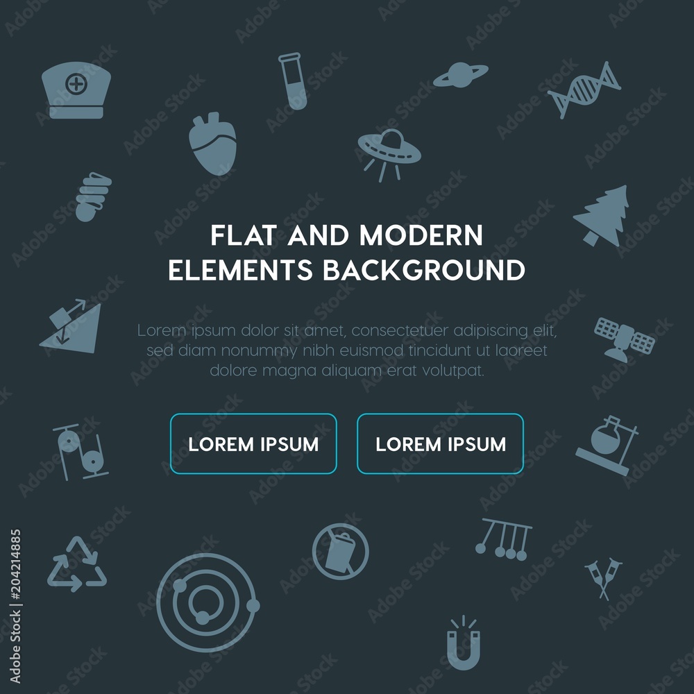 Poster health, science, nature fill vector icons and elements background concept on dark background.multipu