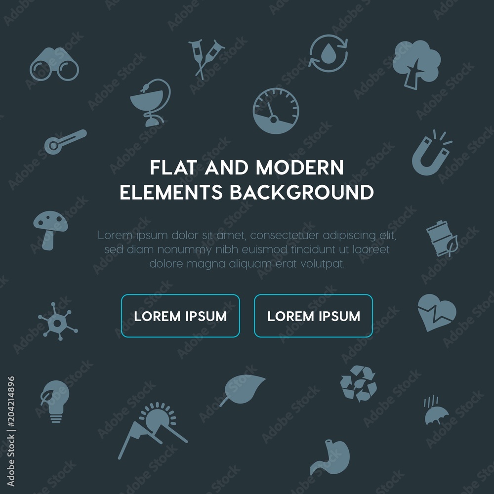 Poster health, science, nature fill vector icons and elements background concept on dark background.multipu