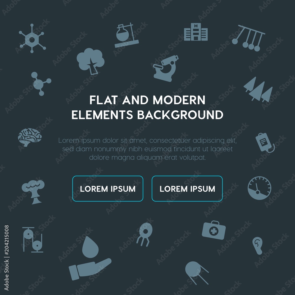 Poster health, science, nature fill vector icons and elements background concept on dark background.multipu