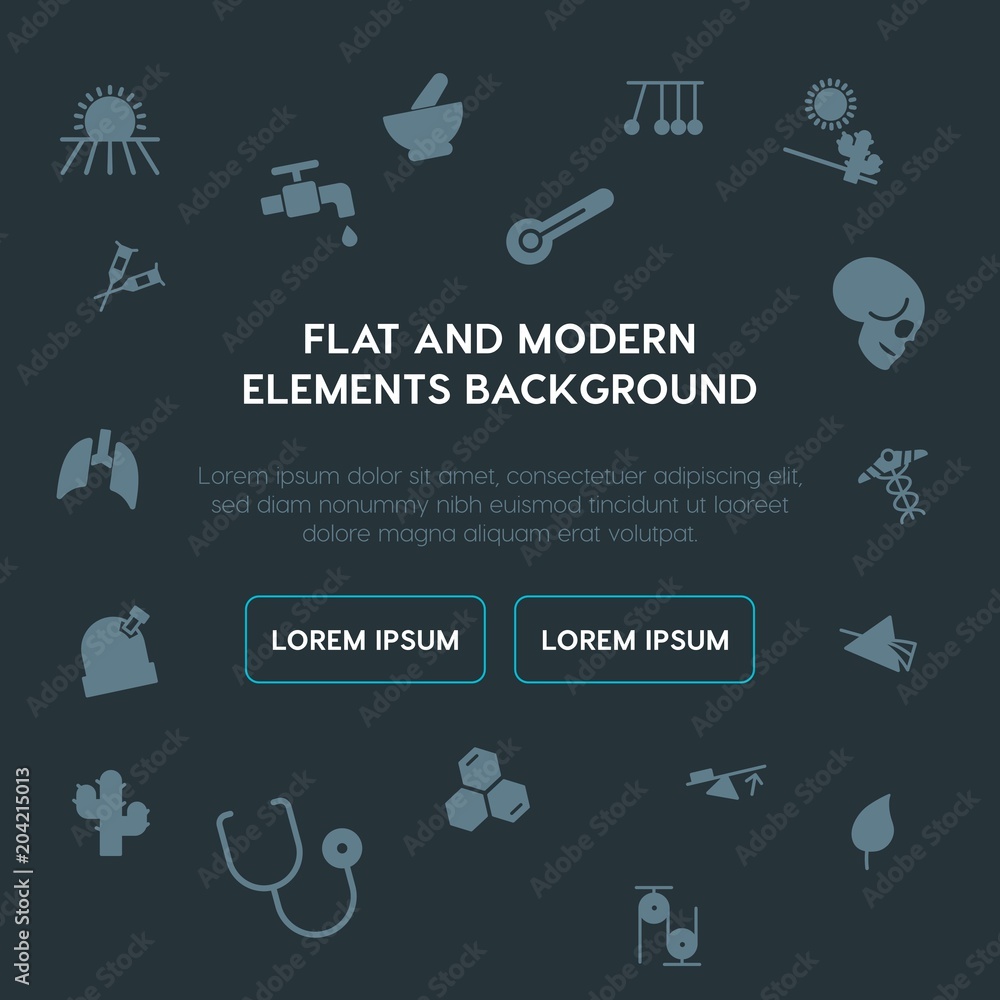 Poster health, science, nature fill vector icons and elements background concept on dark background.multipu