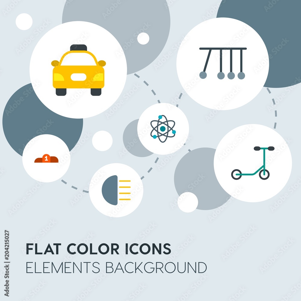 Poster transports, science, sports flat vector icons and elements background with circle bubbles networks.m