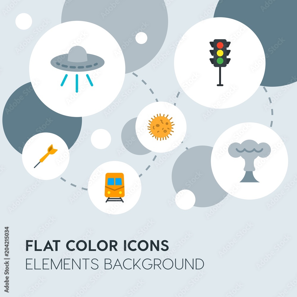 Poster transports, science, sports flat vector icons and elements background with circle bubbles networks.m