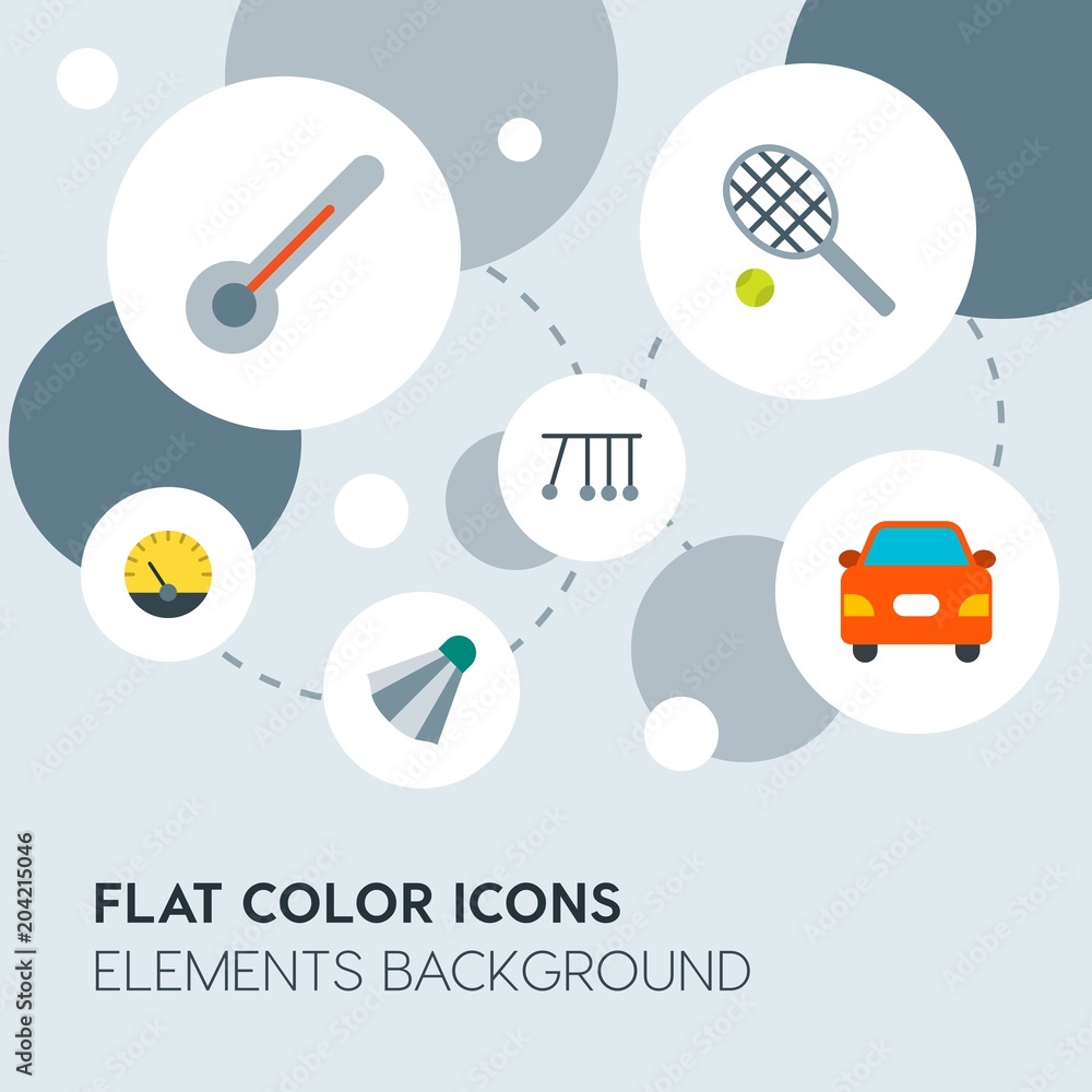 Poster transports, science, sports flat vector icons and elements background with circle bubbles networks.m