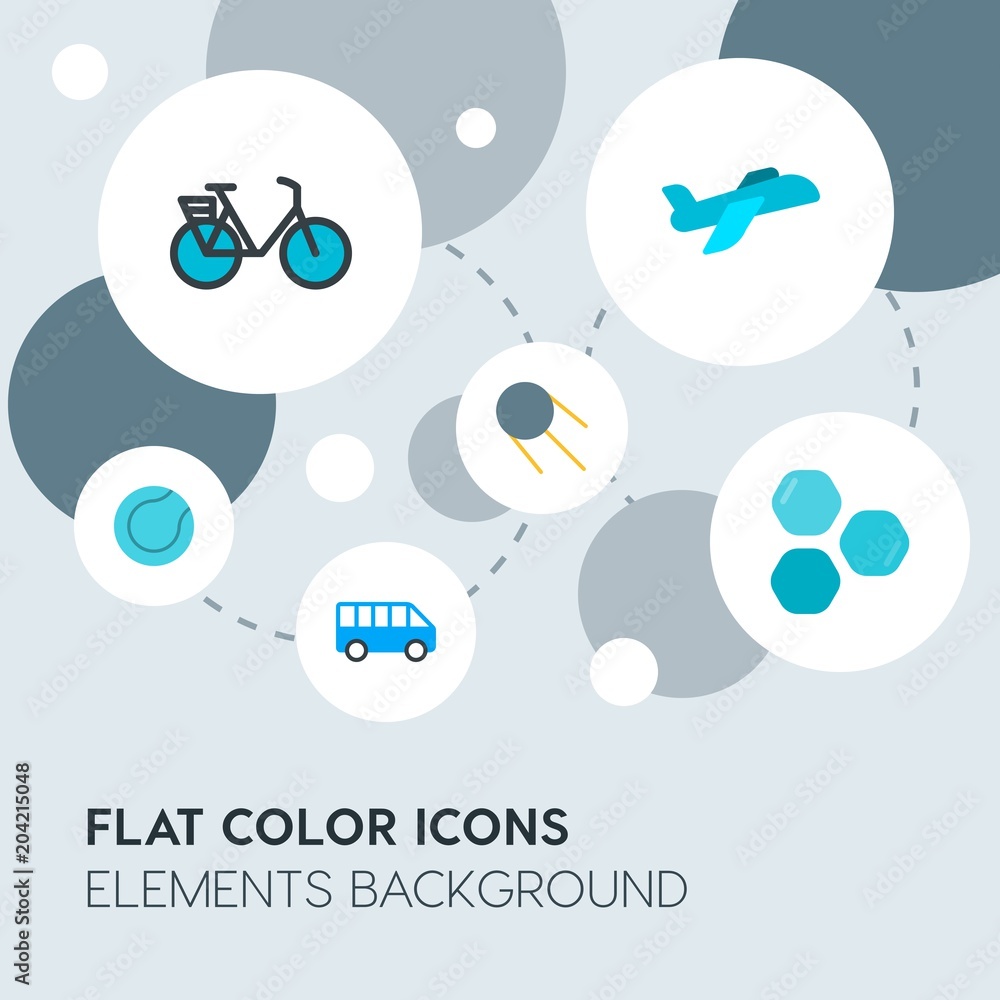 Poster transports, science, sports flat vector icons and elements background with circle bubbles networks.m