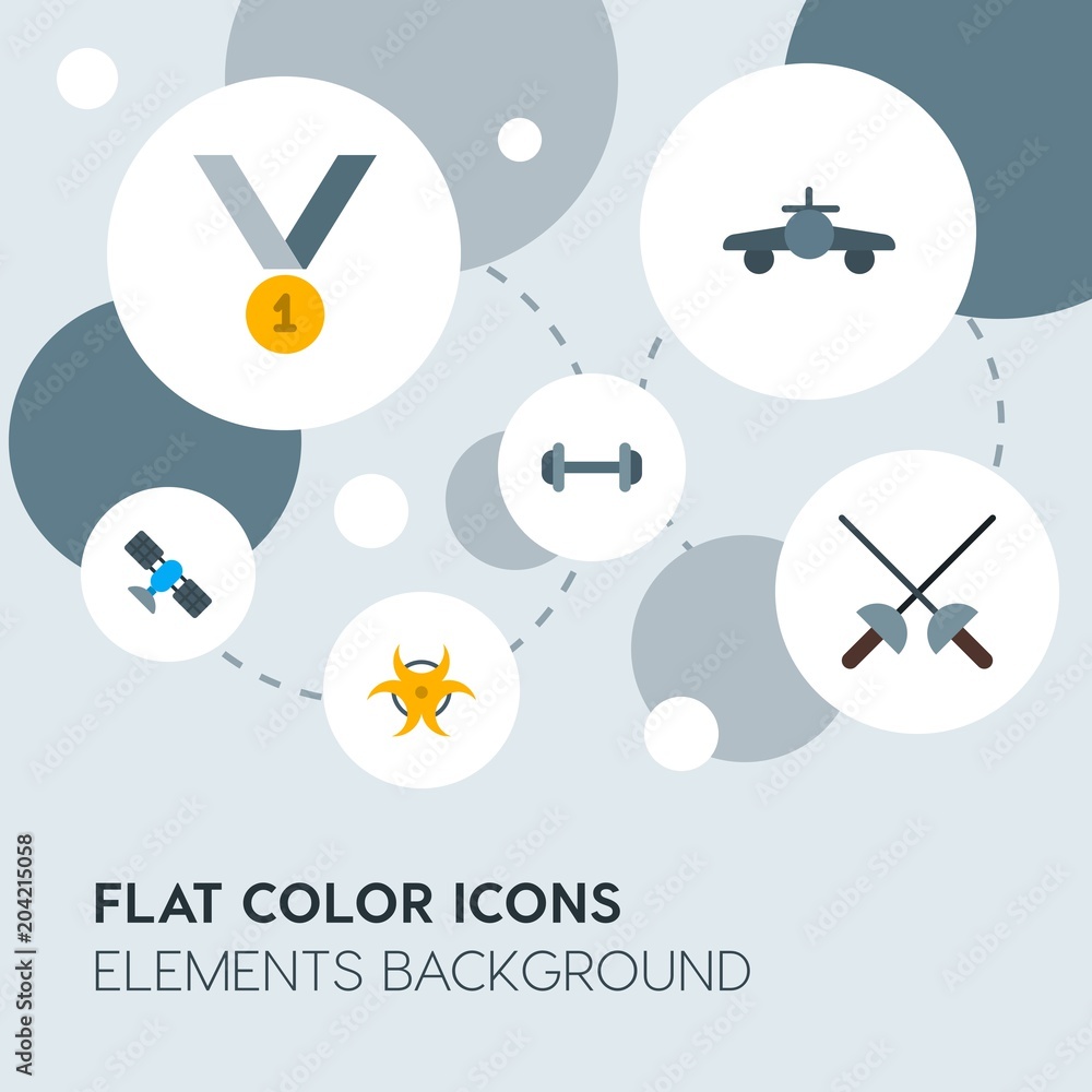Poster transports, science, sports flat vector icons and elements background with circle bubbles networks.m