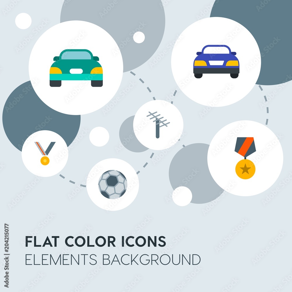 Poster transports, science, sports flat vector icons and elements background with circle bubbles networks.m
