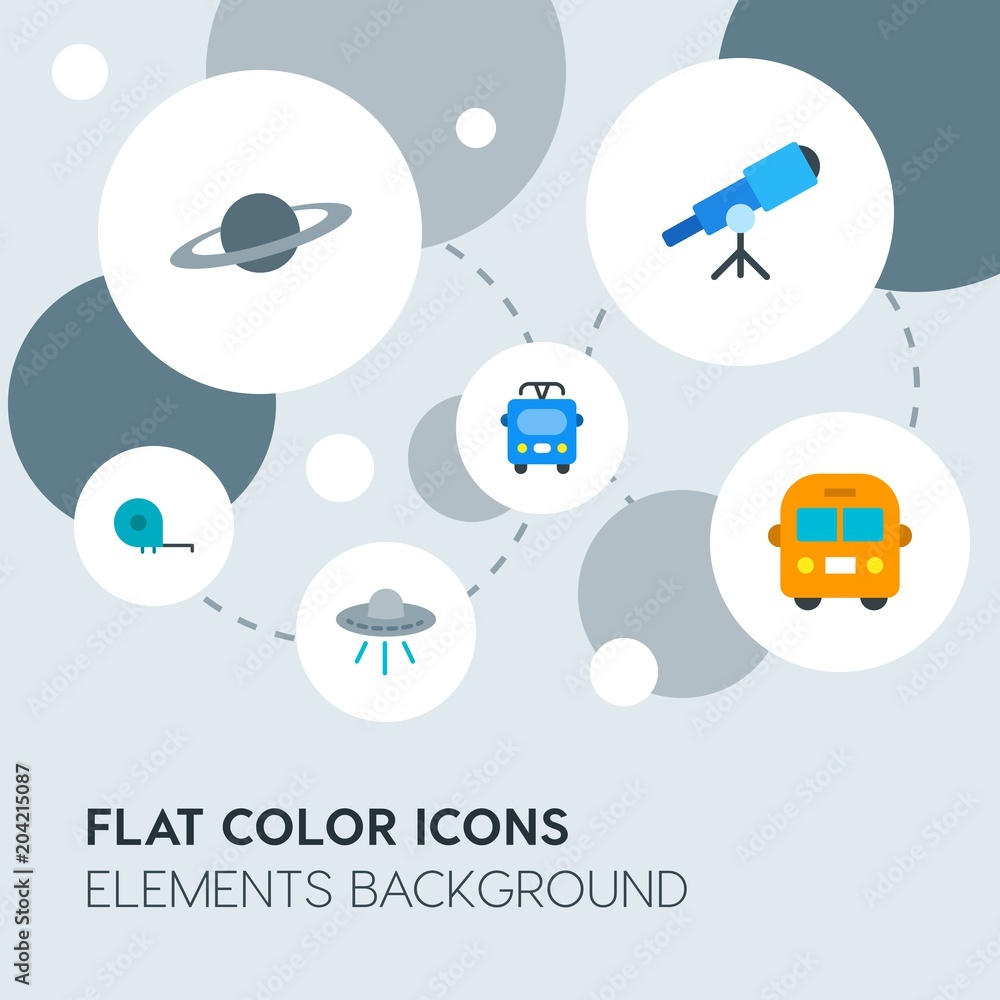 Poster transports, science, sports flat vector icons and elements background with circle bubbles networks.m