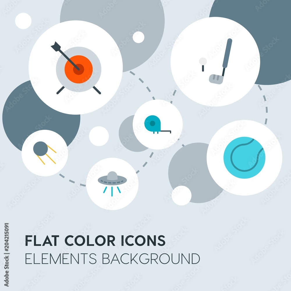 Poster transports, science, sports flat vector icons and elements background with circle bubbles networks.m