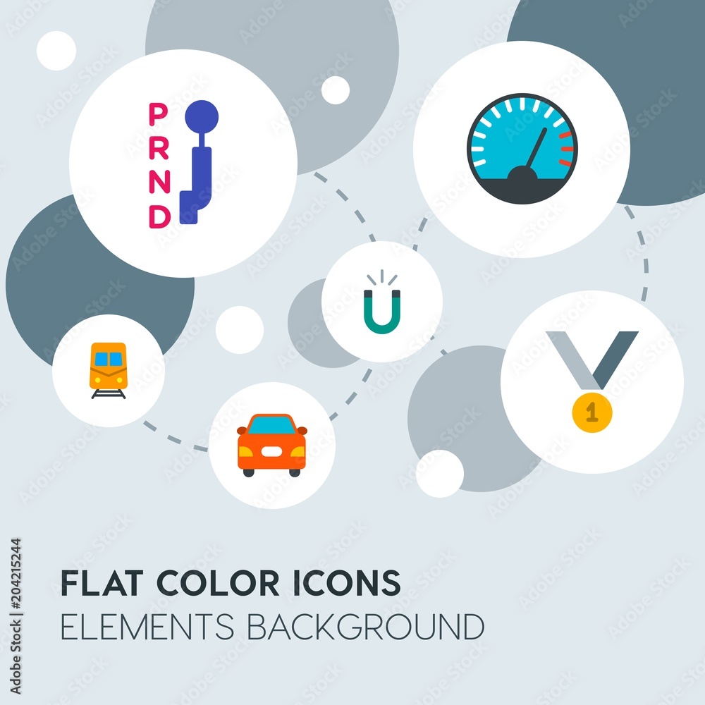 Poster transports, science, sports flat vector icons and elements background with circle bubbles networks.m