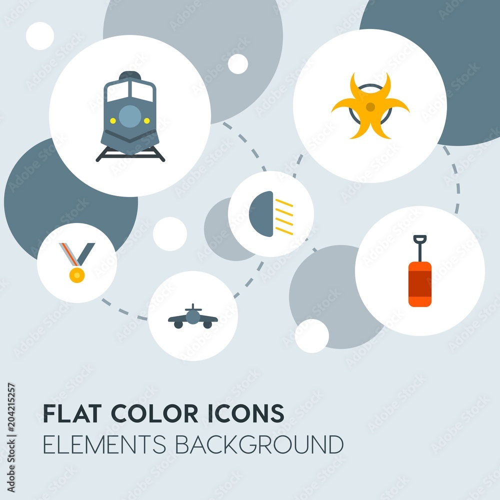 Poster transports, science, sports flat vector icons and elements background with circle bubbles networks.m