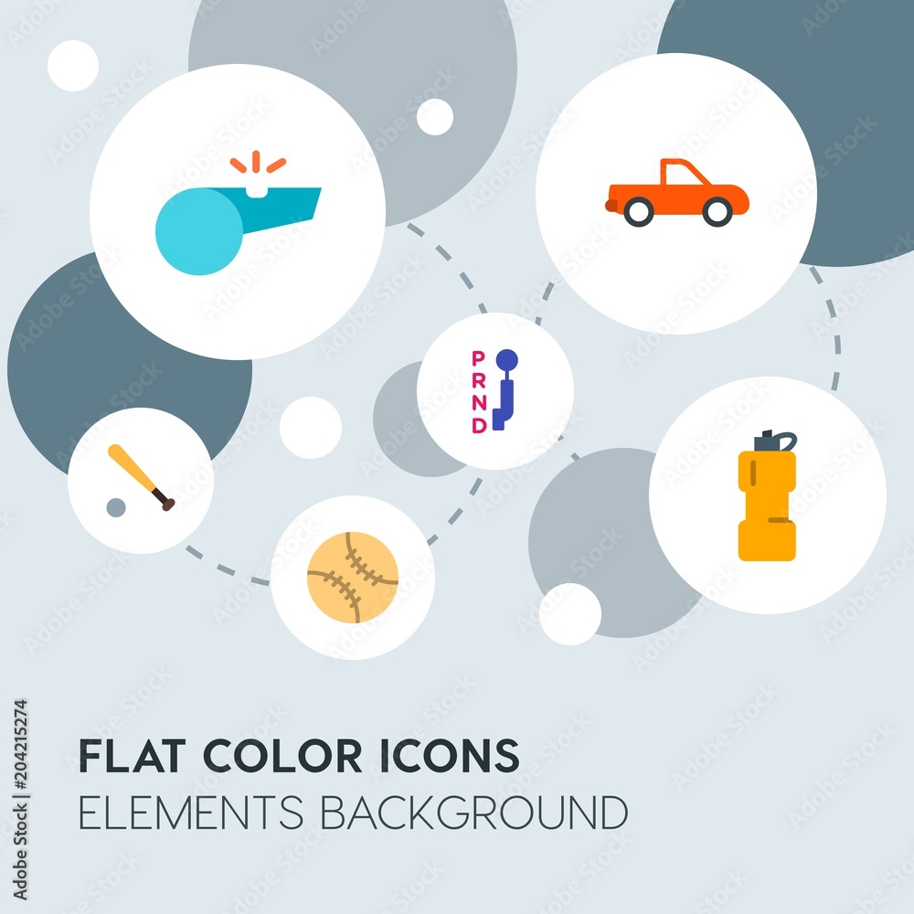 Poster transports, science, sports flat vector icons and elements background with circle bubbles networks.m