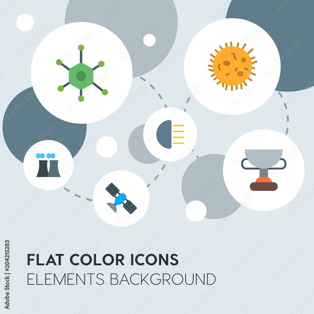 Poster transports, science, sports flat vector icons and elements background with circle bubbles networks.Multipurpose use on websites, presentations, brochures and more