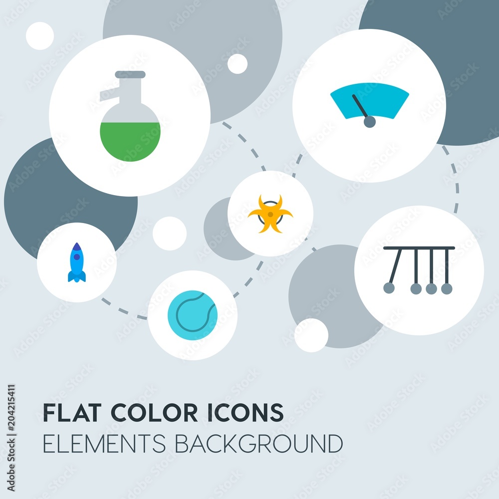 Poster transports, science, sports flat vector icons and elements background with circle bubbles networks.m