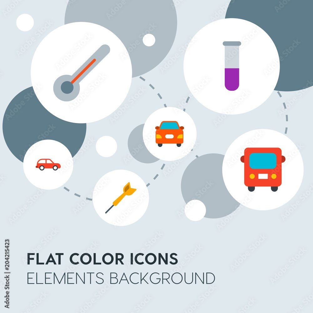 Poster transports, science, sports flat vector icons and elements background with circle bubbles networks.m