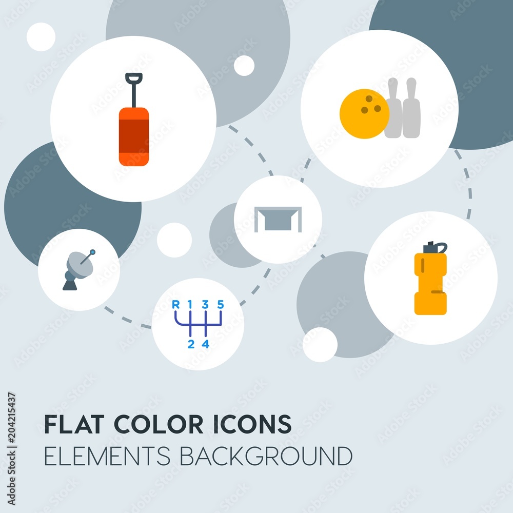 Poster transports, science, sports flat vector icons and elements background with circle bubbles networks.m