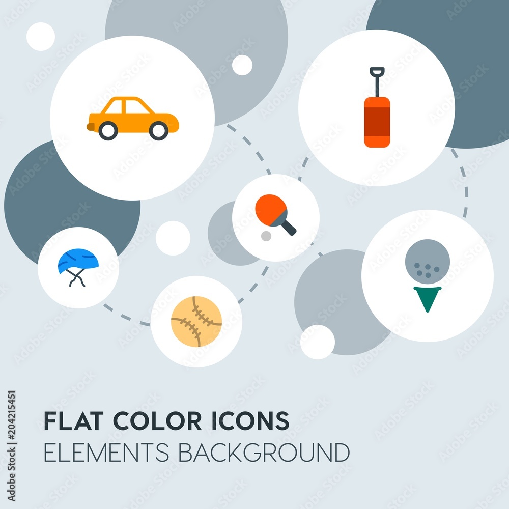 Poster transports, science, sports flat vector icons and elements background with circle bubbles networks.m