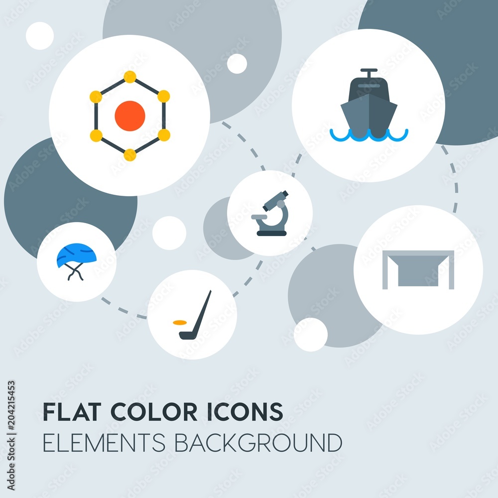 Poster transports, science, sports flat vector icons and elements background with circle bubbles networks.m