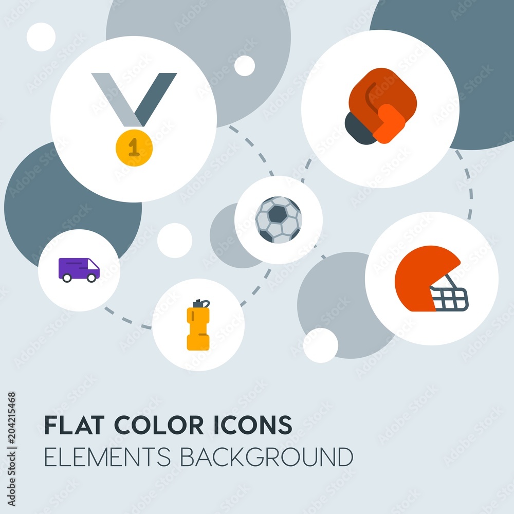 Poster transports, science, sports flat vector icons and elements background with circle bubbles networks.m