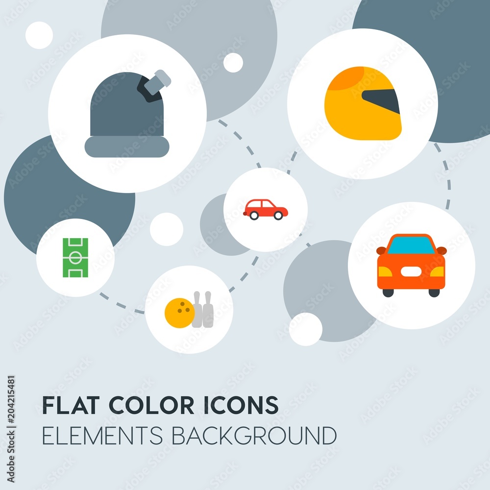Poster transports, science, sports flat vector icons and elements background with circle bubbles networks.m