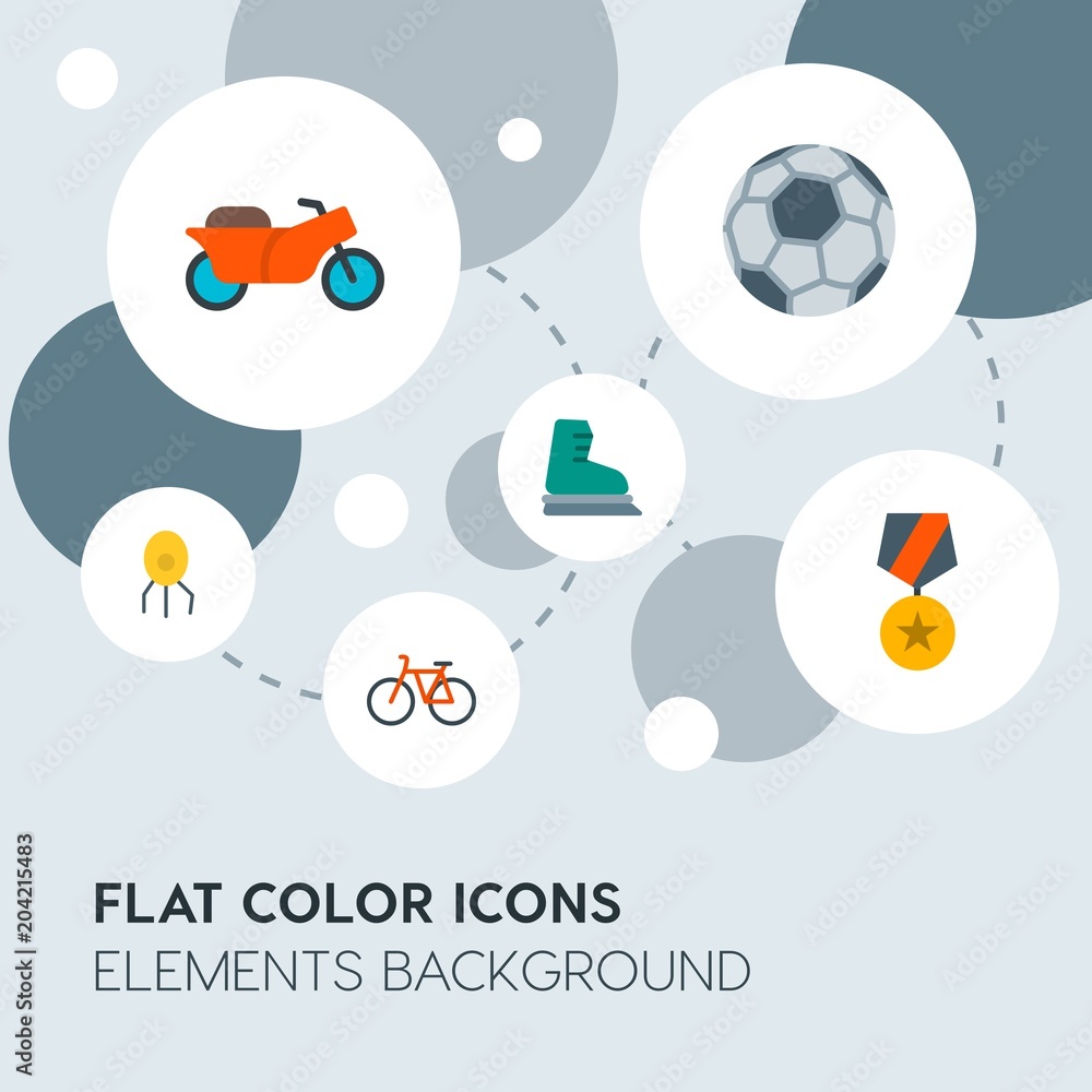 Poster transports, science, sports flat vector icons and elements background with circle bubbles networks.m