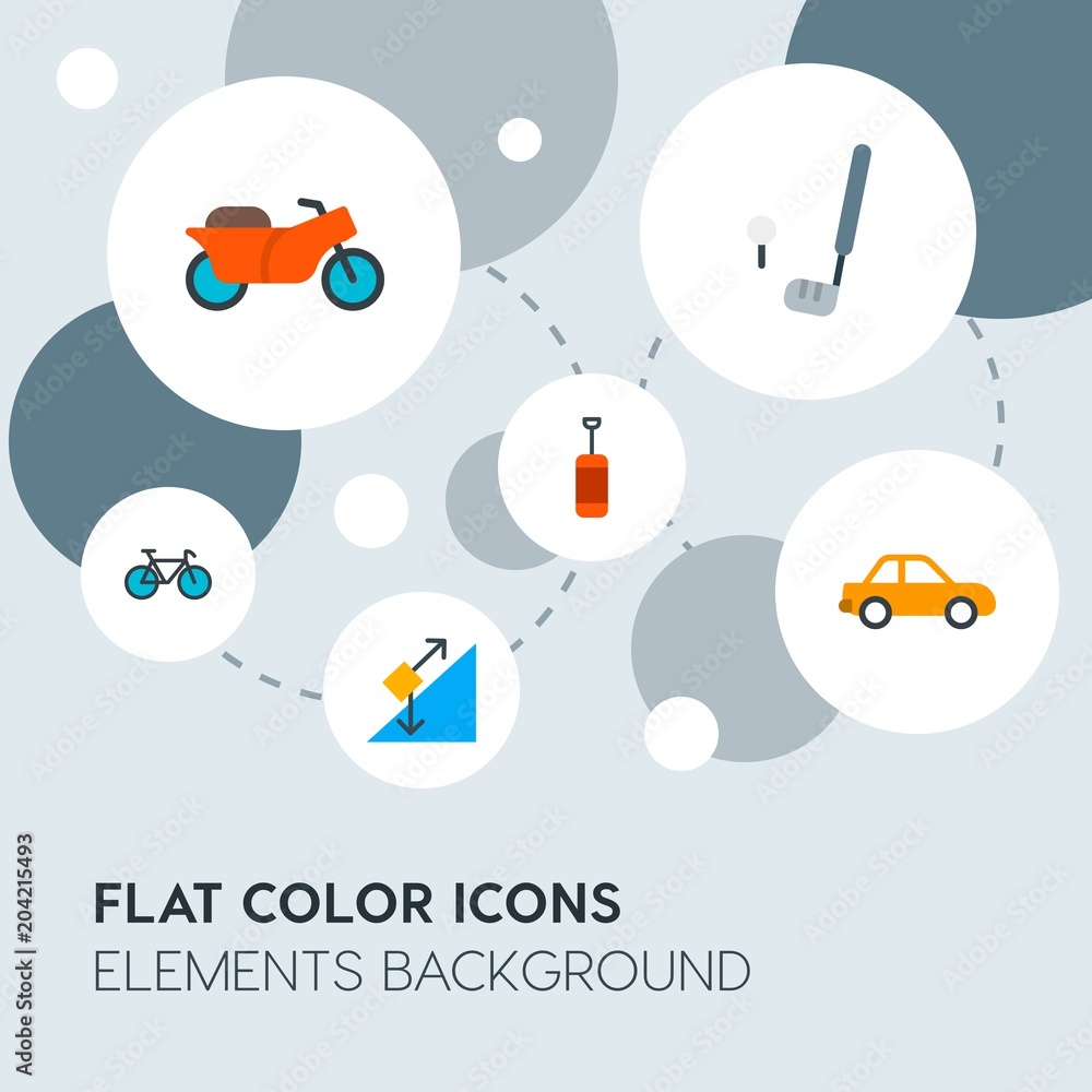 Poster transports, science, sports flat vector icons and elements background with circle bubbles networks.m